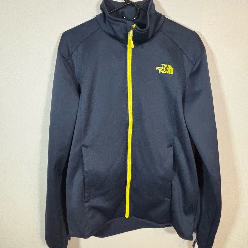 The North Face Men's Navy Jacket with Yellow Zipper